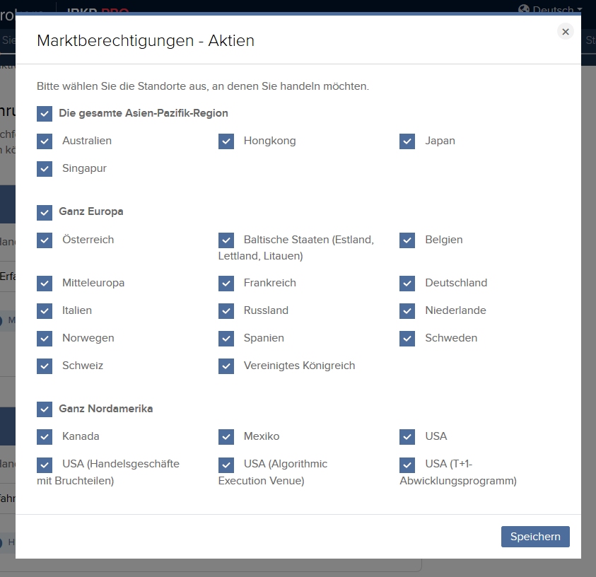 Auswahl der Aktienmärkte