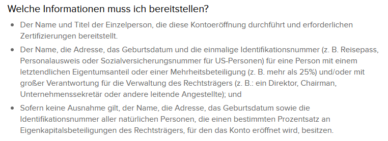 Informationen zu Personen, für die das Konto eröffnet wird