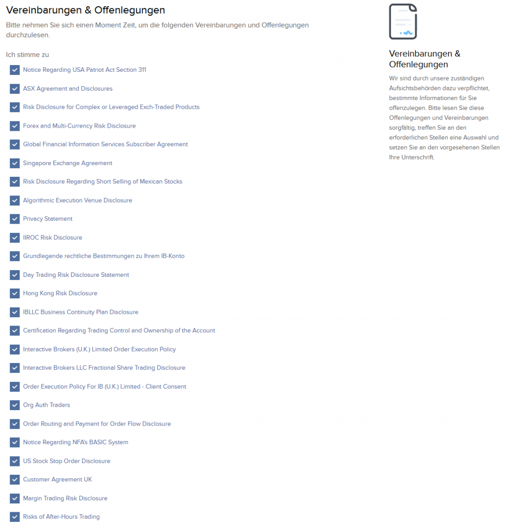 Vereinbarungen, die für IBKR-Konto akzeptiert werden müssen