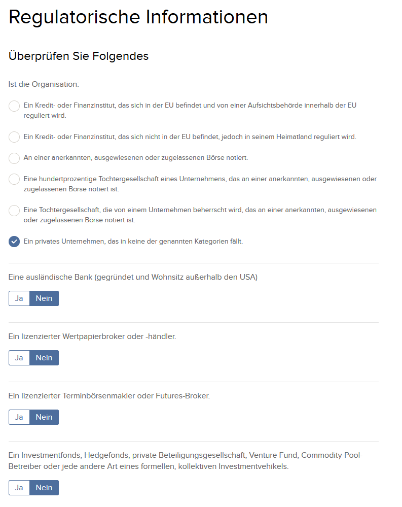 Regulatorische Informationen zur GmbH