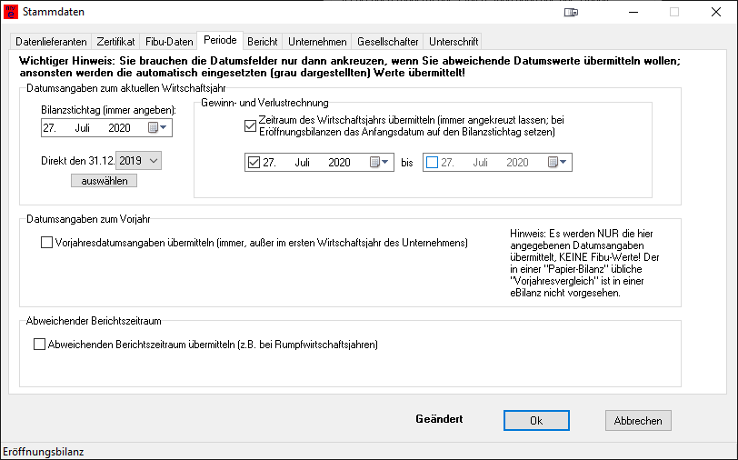 Periode in den Stammdaten von myebilanz einstellen