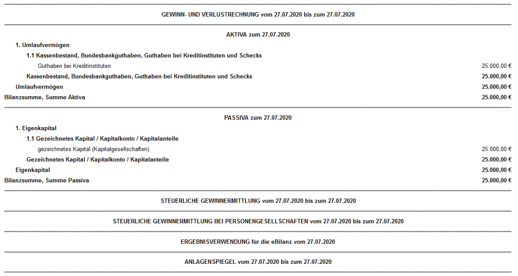 GuV der erzeugten Bilanz